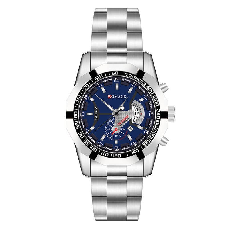 WoodWristCo - Wholesale Polshorloge - Heren - Stalen Business Calendar Sport Quartz herenhorloge met grote wijzerplaat6