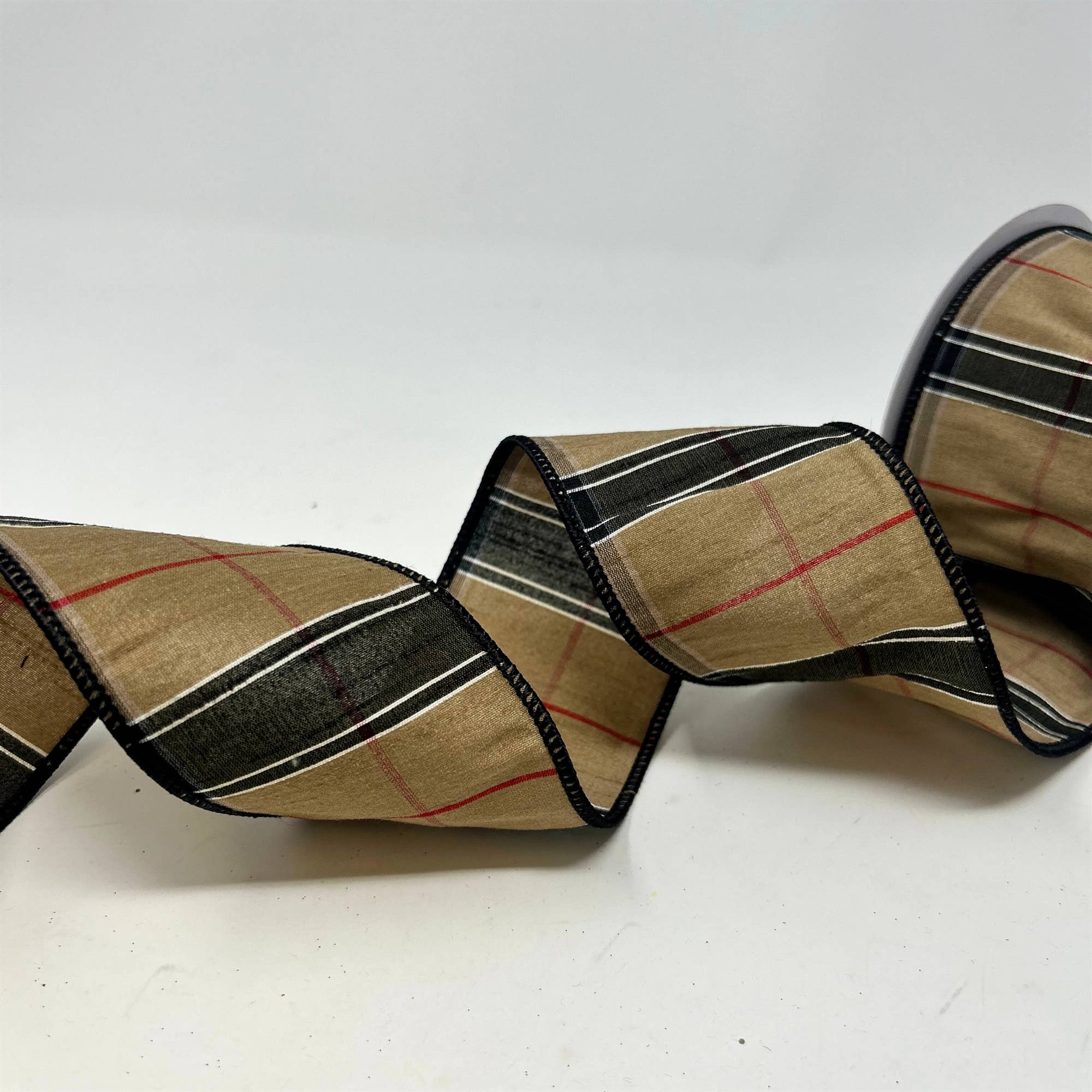 David Christopher's Collection - Wholesale Ribbon - Gift Wrapping - Berry Black and Tan Plaid Ribbon 2.5" x 10yd1