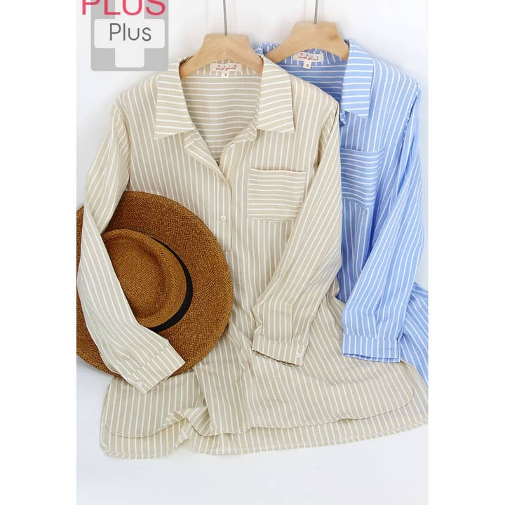 PLUS ABITO A MANICHE LUNGHE A RIGHE CON COLLETTO IN HENLEY per la vendita all'ingrosso da parte di Sweet Generis