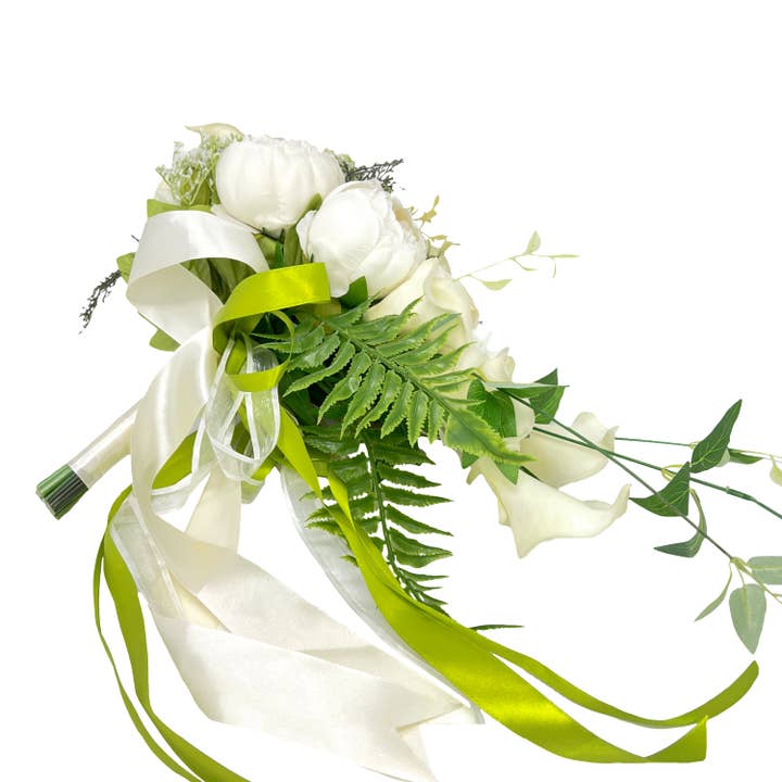 Sun Decorer - Wholesale Artificial Flowers - Artificial White Calla Lily and Peony Cascading Bridal Bouquet for Wedding2