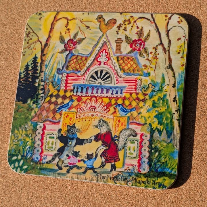 Sunny cat’s house cork coaster for wholesale by Kapelki Art