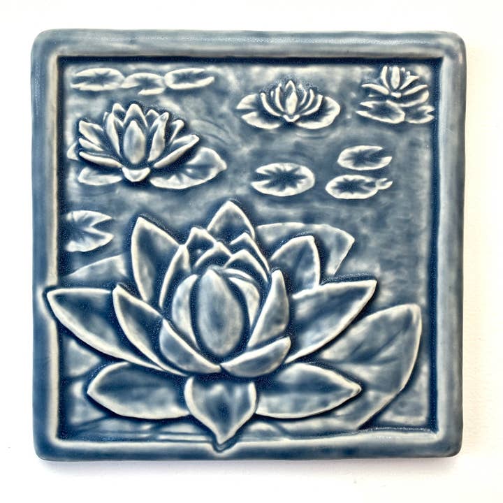 Water Lilies Craftsman Style Tile, Flower theme lotus vibe for wholesale by Whistling Frog Tile Inc.