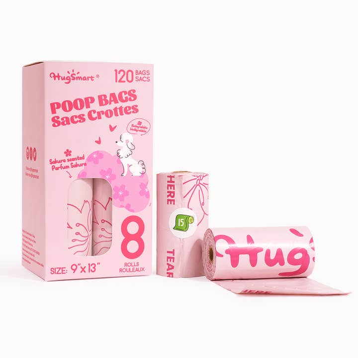 HugSmart Pet - Sac à déjections | Sacs à déjections Sakura 8 paquets pour la vente par Hugsmart Products Inc
