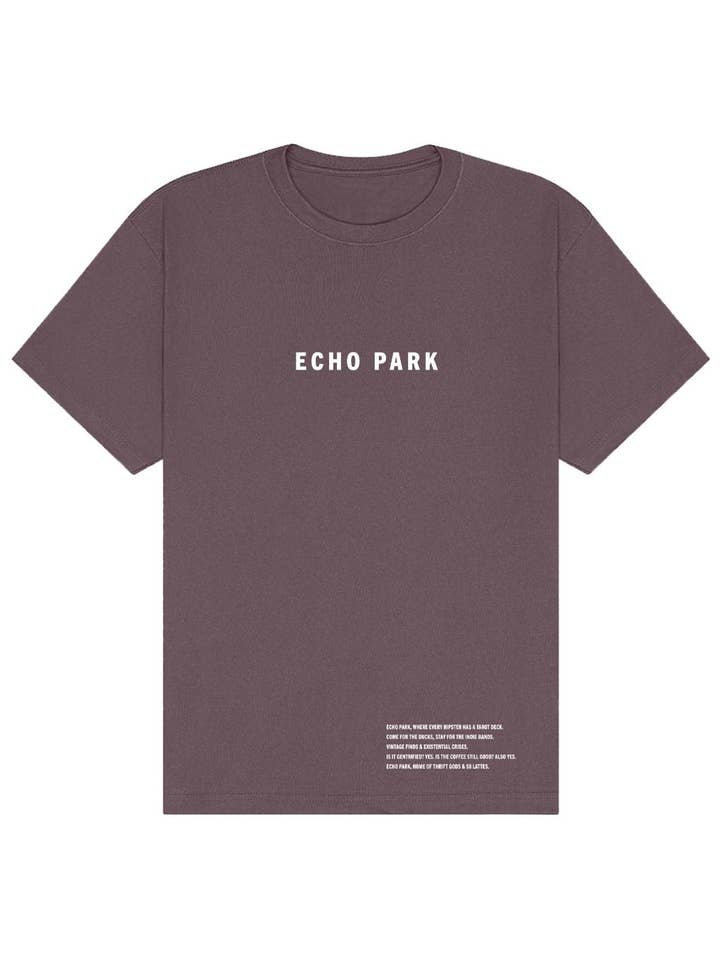 Echo Park Oversized Heavyweight T-Shirt – Tarot Decks & $8 Lattes Tee for wholesale by Tourist Tee Co.