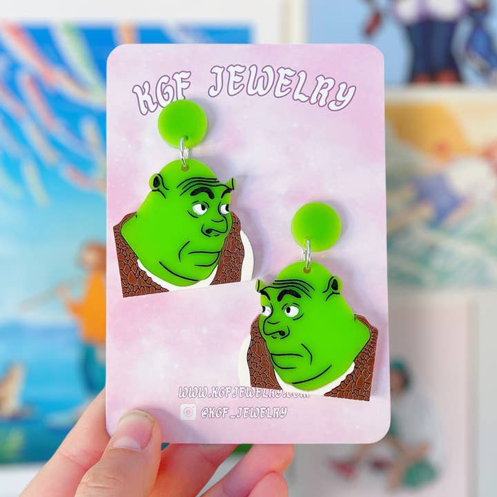 Shrek Meme Handgefertigte Acryl-Ohrringe & Schlüsselanhänger für den Großhandel von KGF Studios