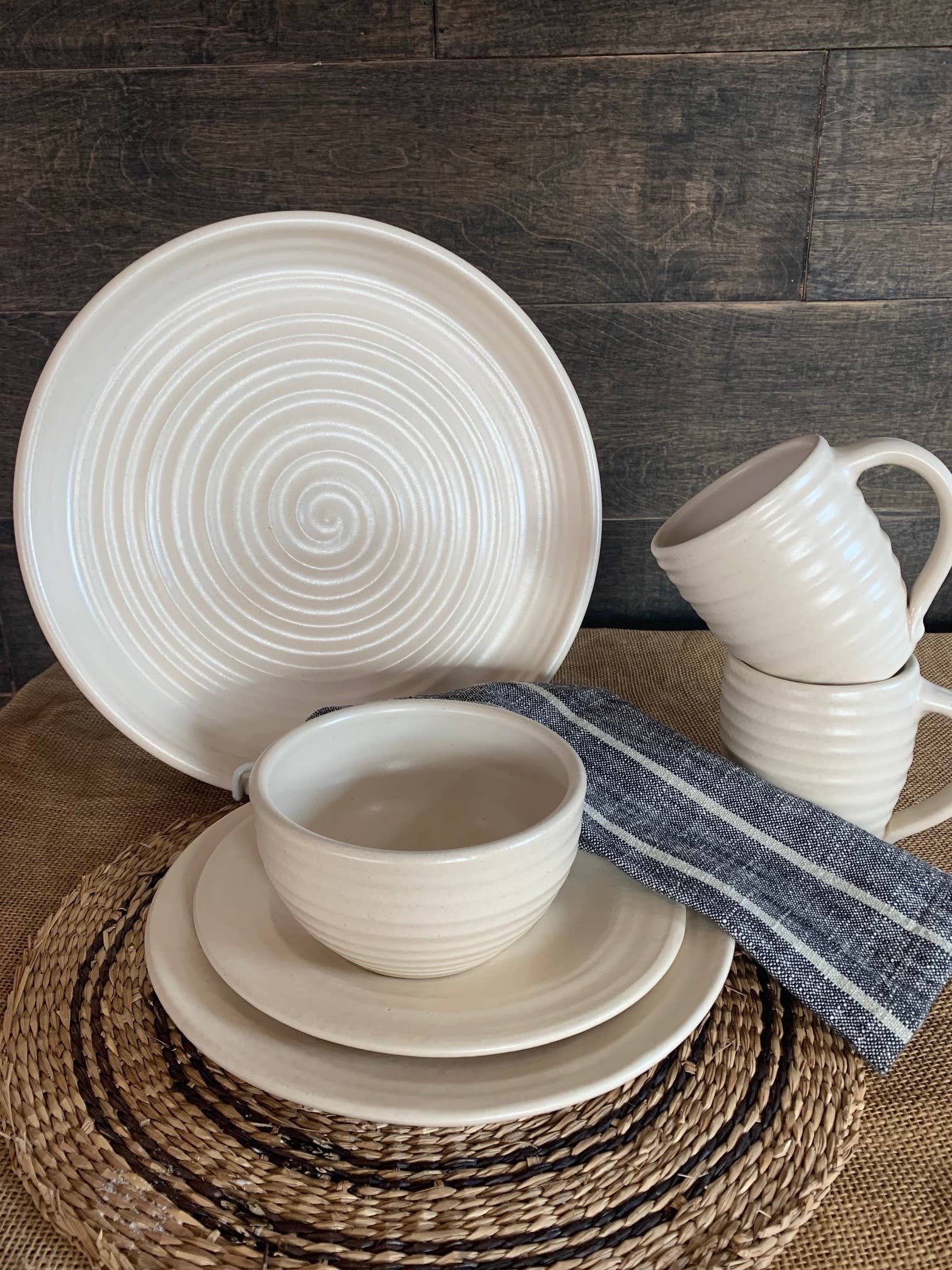 Rowe Pottery - Wholesale Salad Plate - Farmhouse Ridges Salad Plate - Drift White2