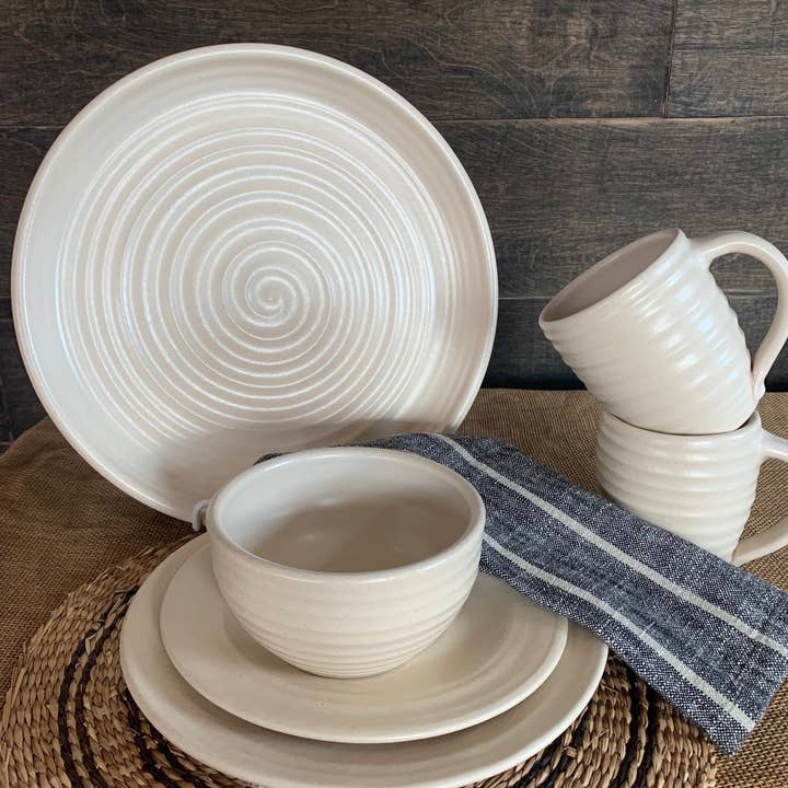 Rowe Pottery - Wholesale Salad Plate - Farmhouse Ridges Salad Plate - Drift White2