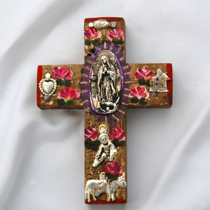 Contreras Designs - Wholesale Wall Cross - MXC20- Traditional Milagros Wooden Wall Cross Accent