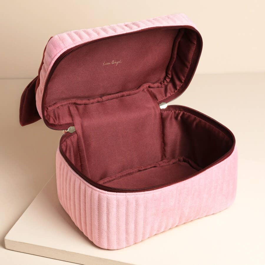Lisa Angel - Wholesale Makeup/Cosmetic Bag - Pale Pink and Red Velvet Bow Vanity Makeup Bag3