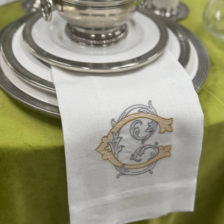 Arte Italica & Crown Linen Designs - Wholesale Tea Towel - Vintage Vine Monogram Linen Towel2