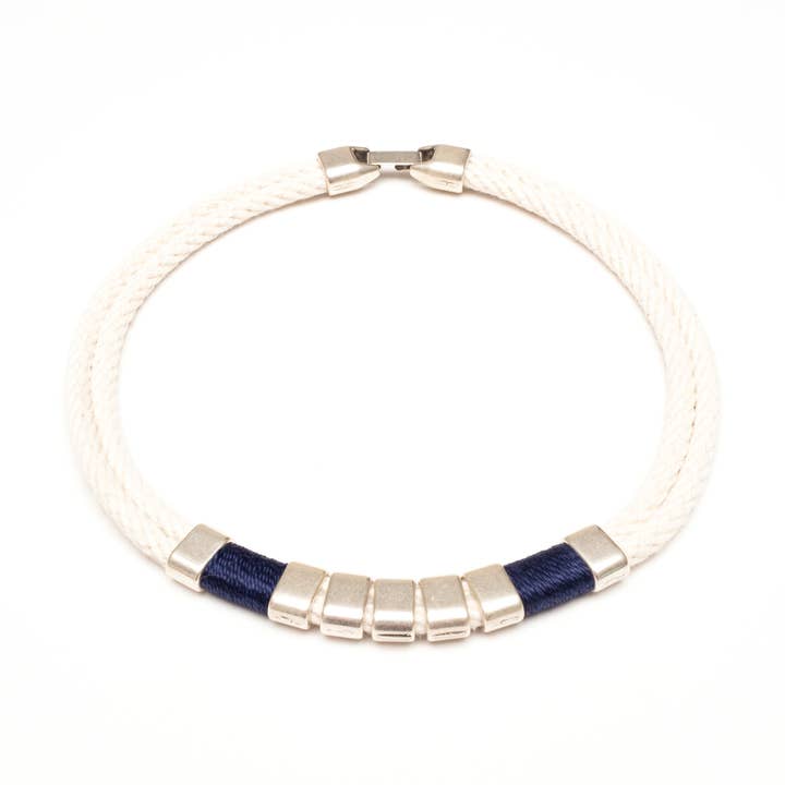 Beech - Ivory/Navy/Silver - Nautical Rope Necklace for wholesale by Allison Cole Jewelry