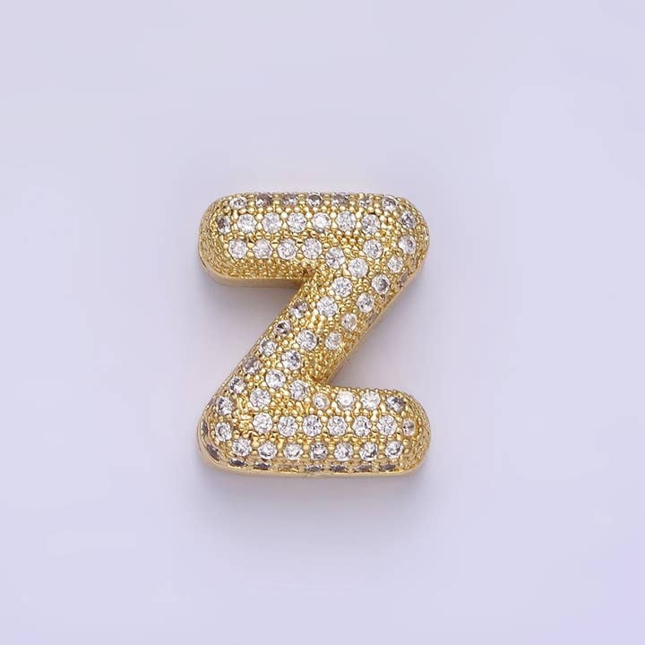 Aim Eternal – wholesale Individual charm/pendant – 14K Gold Filled 15mm Micro Paved Balloon Bubble Initial Letter Pendant | A1171-A118325