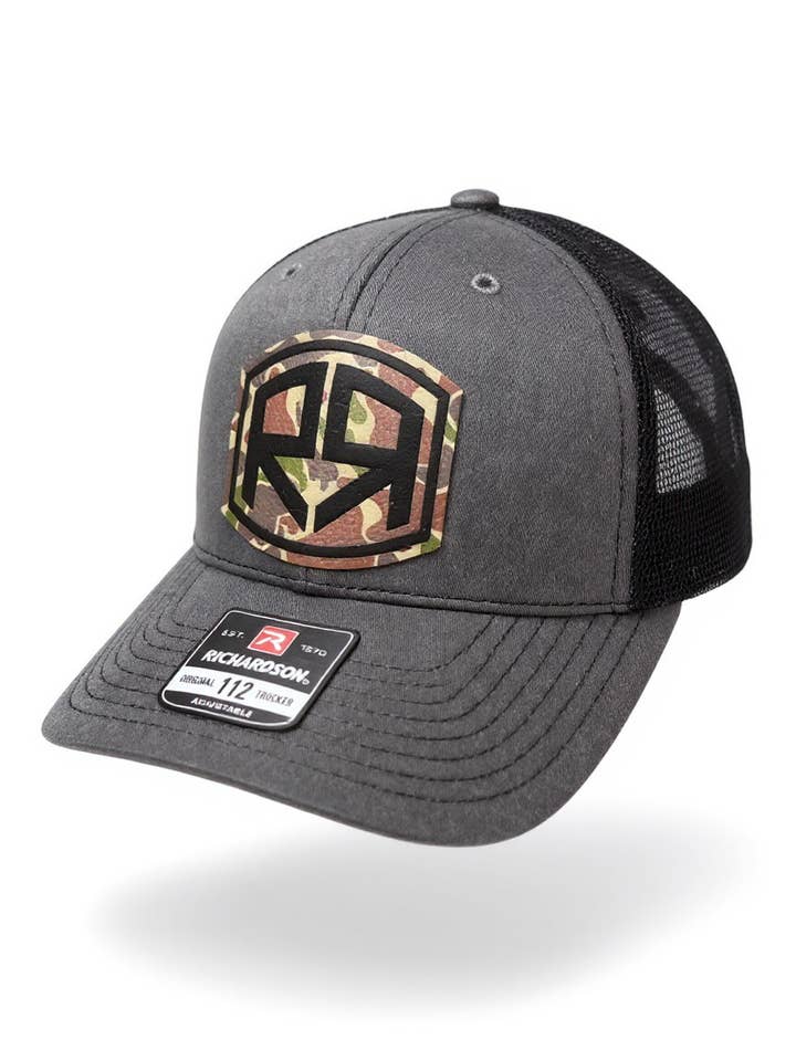 Richardson 112 - River & Ray Logo - Charcoal/Black for wholesale by River and Ray