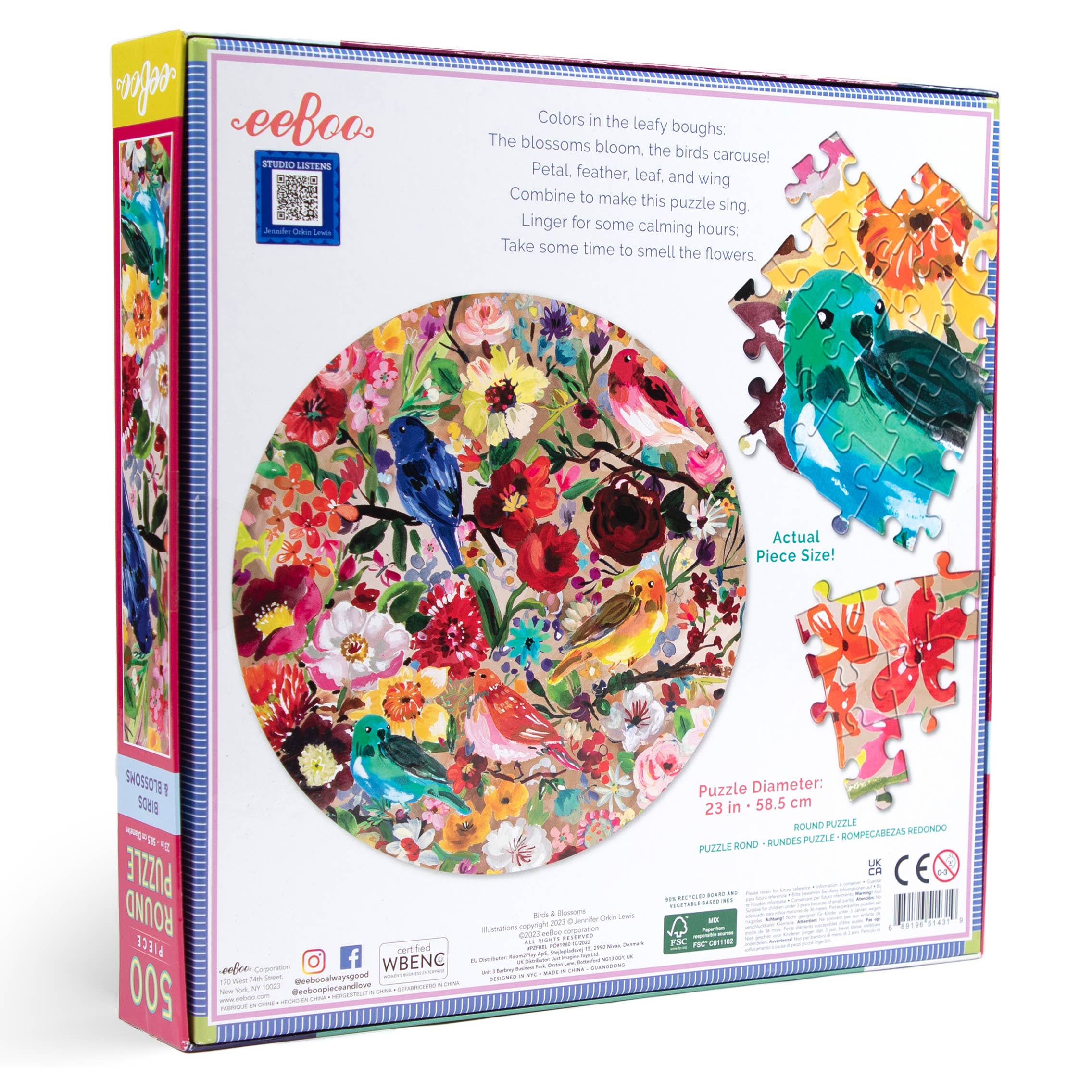eeBoo - Vente Puzzle – adulte - Puzzle rond de 500 pièces « Oiseaux et fleurs »1