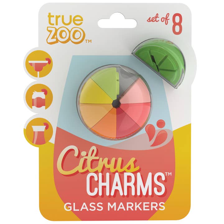 TRUE - Wholesale Wine/Cocktail Glass Markers - TrueZoo Citrus Charms Silicone Glass Markers - Set of 8