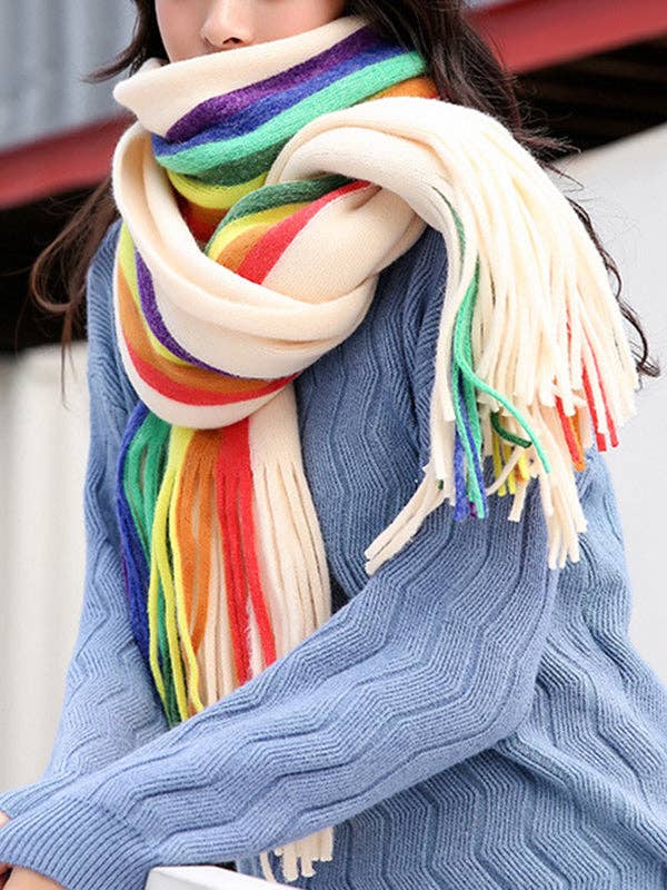 UZ Wholesale Store - Wholesale Scarf - Women's - Contrast Color Keep Warm Multi-Colored Tasseled Scarf8