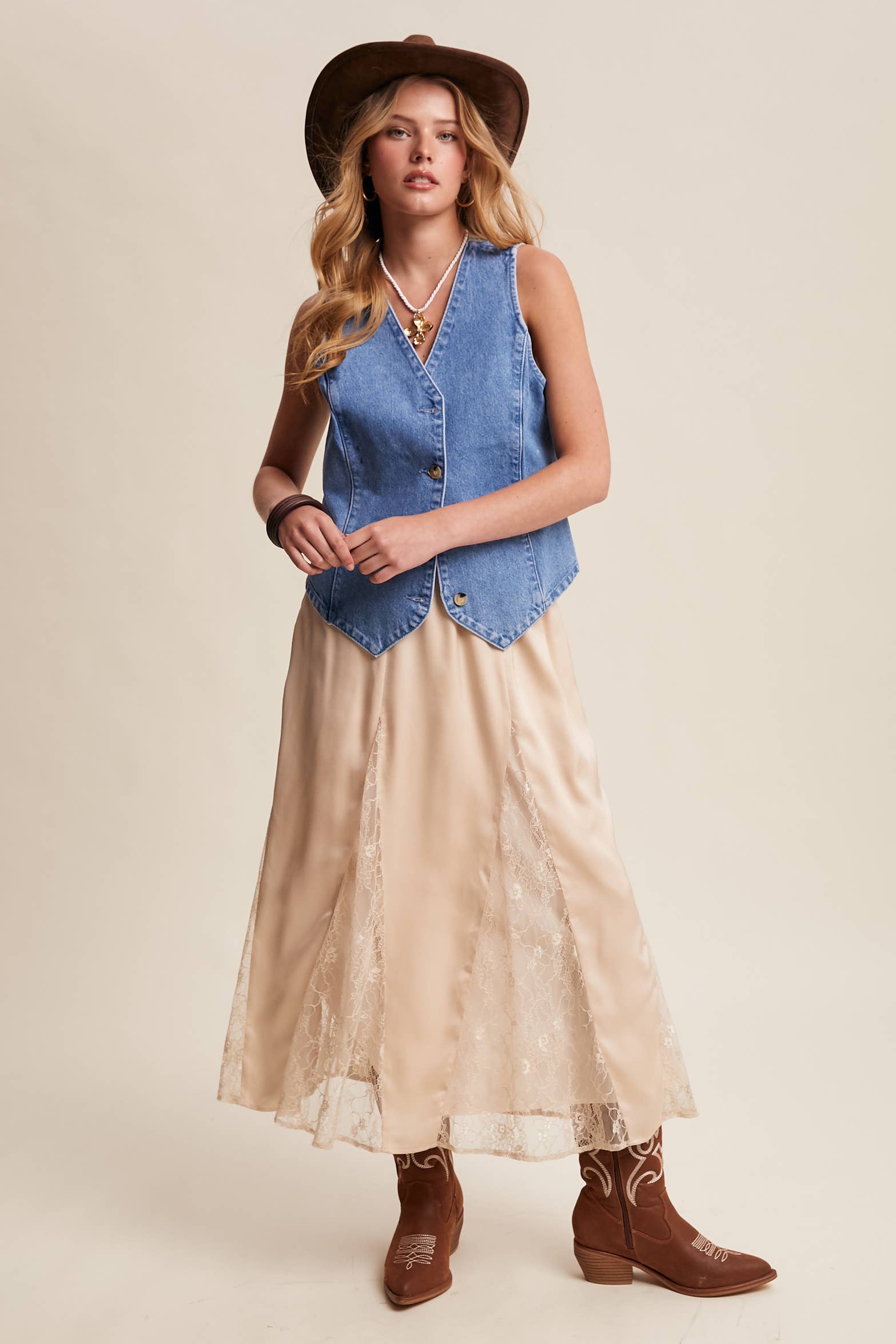 Listicle – wholesale Skirt – Women’s – Lace Inset Satin Midi Skirt LSK02729