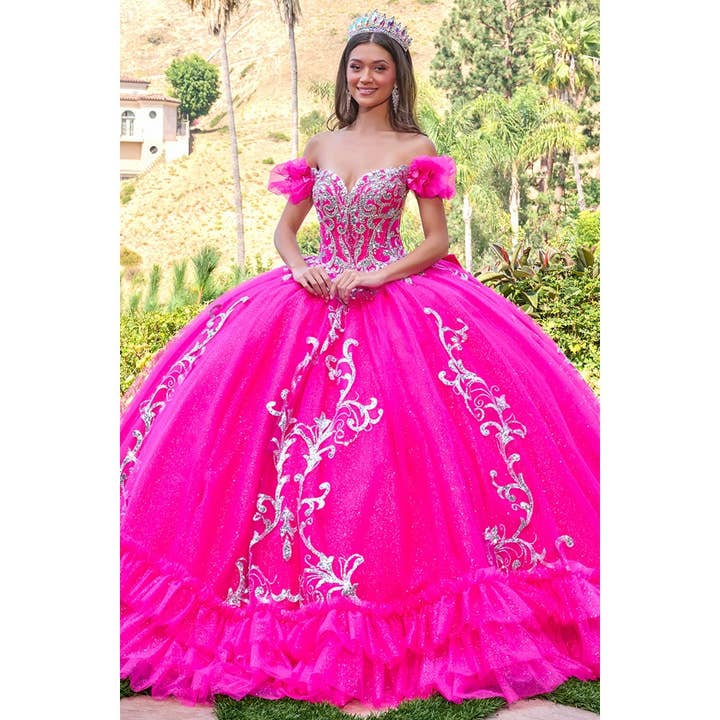 Off Shoulder Puff Sleeve Applique Quince Ball Gown for wholesale by Babyfox Apparel