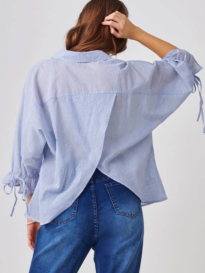 Charlie Paige - Wholesale Knit Top - Women's - Cotton Pinstripe Tulip Back Shirt