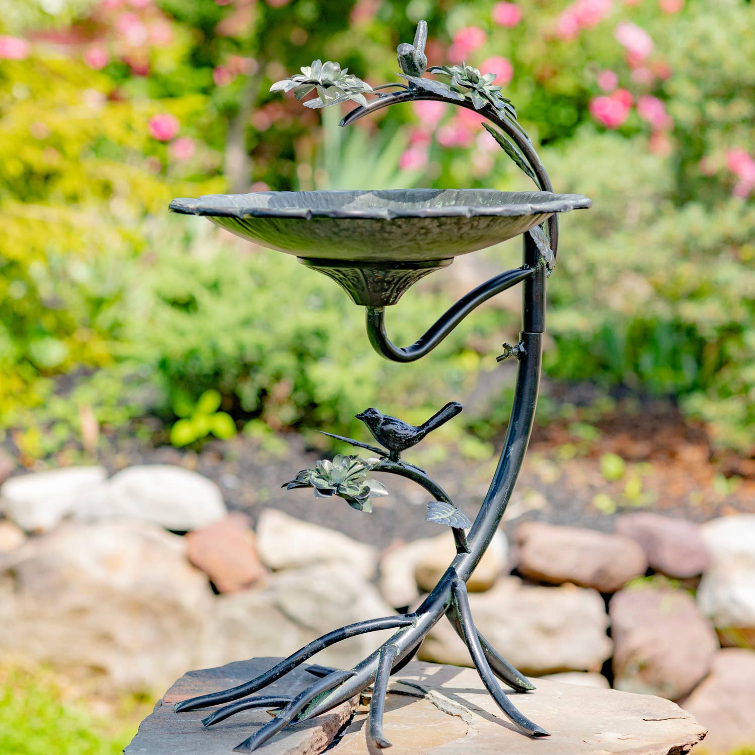 Zaer Ltd. International - Wholesale Bird Bath - Scallop Edge Birdbath with Branch Stand- 2 Color Options3