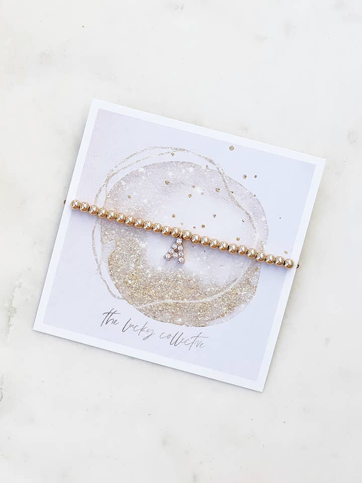 Pave Initial Beaded Stretch Bracelet for wholesale by The Lucky Collective