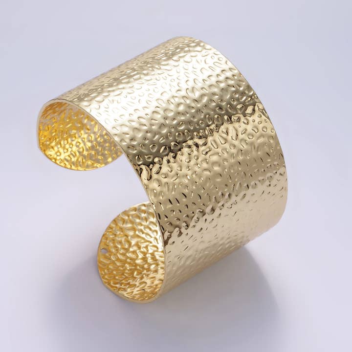 Aim Eternal - Wholesale Cuff Bracelet - 24K Gold Filled Wide Hammered Cuff Bracelet | WA-2520