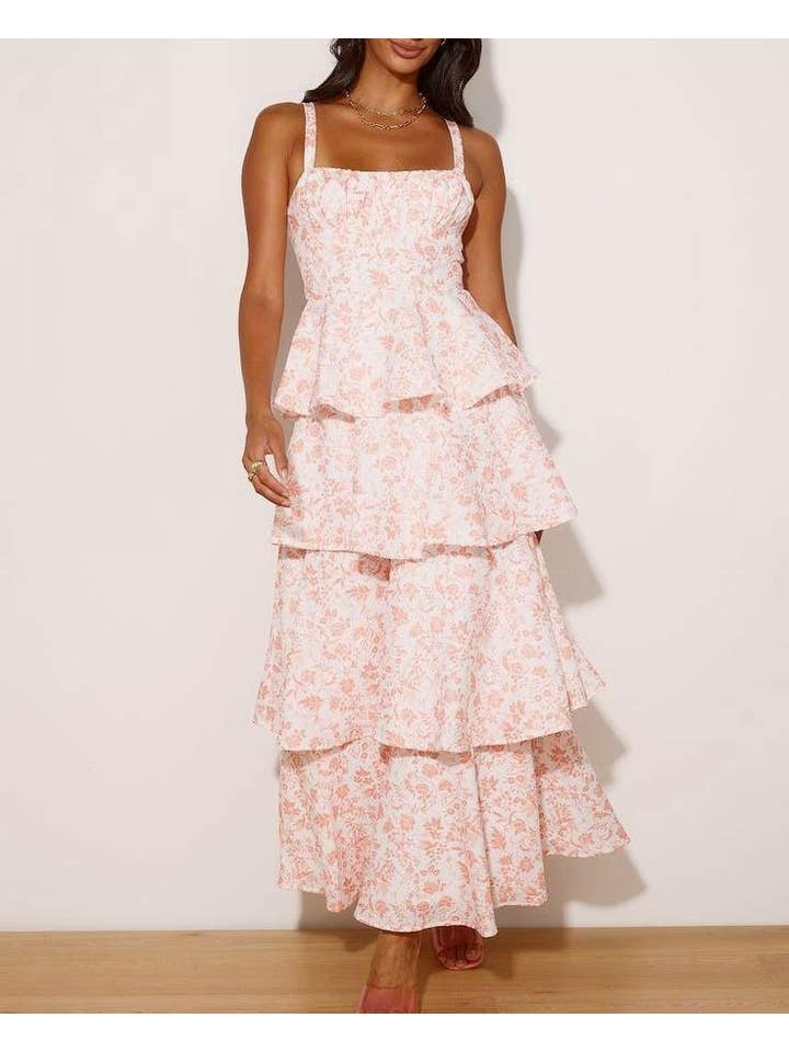 Rosa Clothing - Wholesale Dress - Women's - Bow Party Floral Maxi Tiered Dress