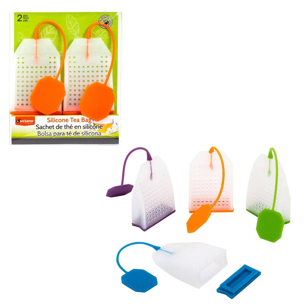 Luciano Gourmet - Wholesale Tea Bags - Luciano 2-Piece Reusable Silicone Tea Bag, 4 Colors, PVC Box0