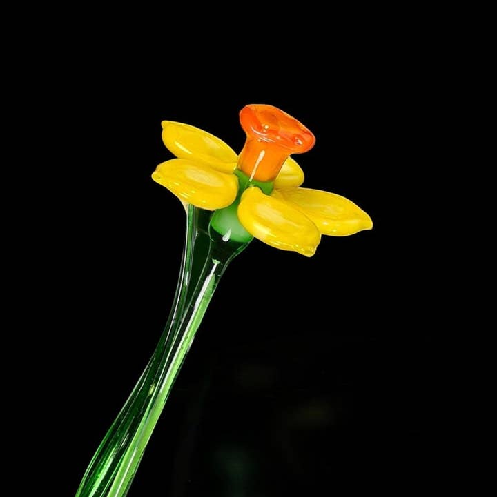 Glass by Iness - Wholesale Artificial Flowers - Yellow Glass Daffodil - Handcrafted Long Stem Flower0