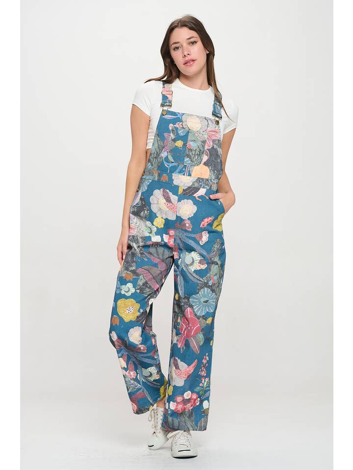 SM WARDROBE - Wholesale Overalls - Women's - BOTANICAL FLORAL PRINT OVERALL NAVY3