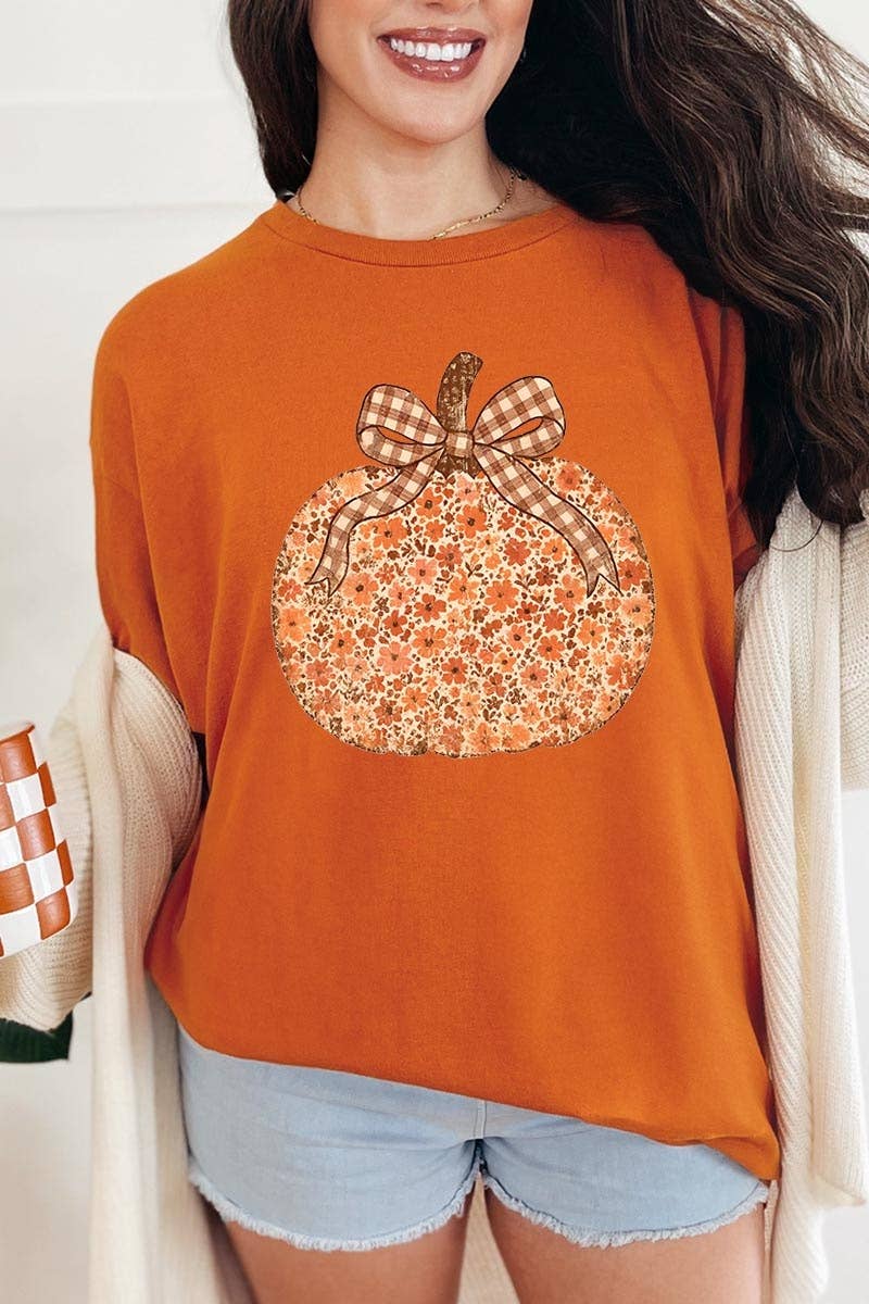 COLORBEAR – Engroshandel Grafisk t-shirt - Dame – Grafisk T-shirt i kraftig bomuld med blomster og græskar til efteråret18