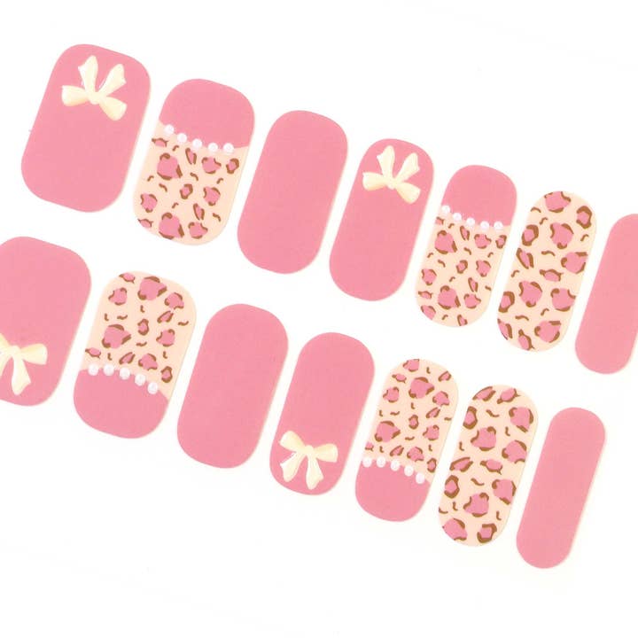 ClebleNails - Wholesale Nail Art/Decal - Pink Leopard Print Nail Wraps / Cute Cheetah Nail Polish Strips / White Bow 3D Nail Stickers / Valentines Animal Nail Wraps Free Shipping