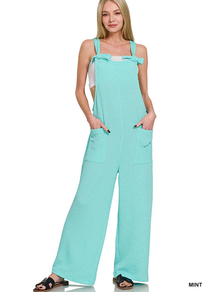 42POPS - Wholesale Jumpsuit - Women's - "....Corded Rib Knot Strap Relaxed Fit Overalls w/ Pock