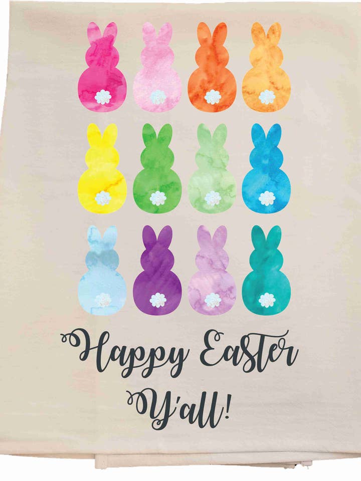 Happy Easter Bunnies Tea Towel for wholesale by Bunnies and Bows