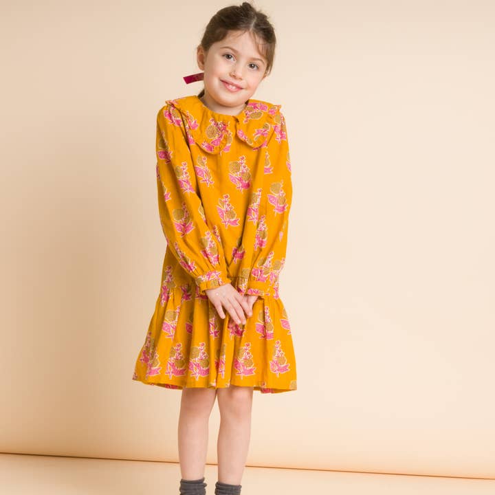 Beet World - Wholesale Dress - Kids - Wide Collar Dress | Mustard Floral3