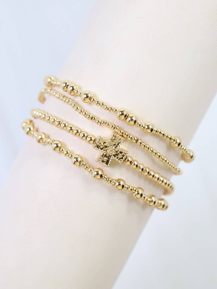 Altus Beaded Cross Bracelet Set Gold for wholesale by Caroline Hill