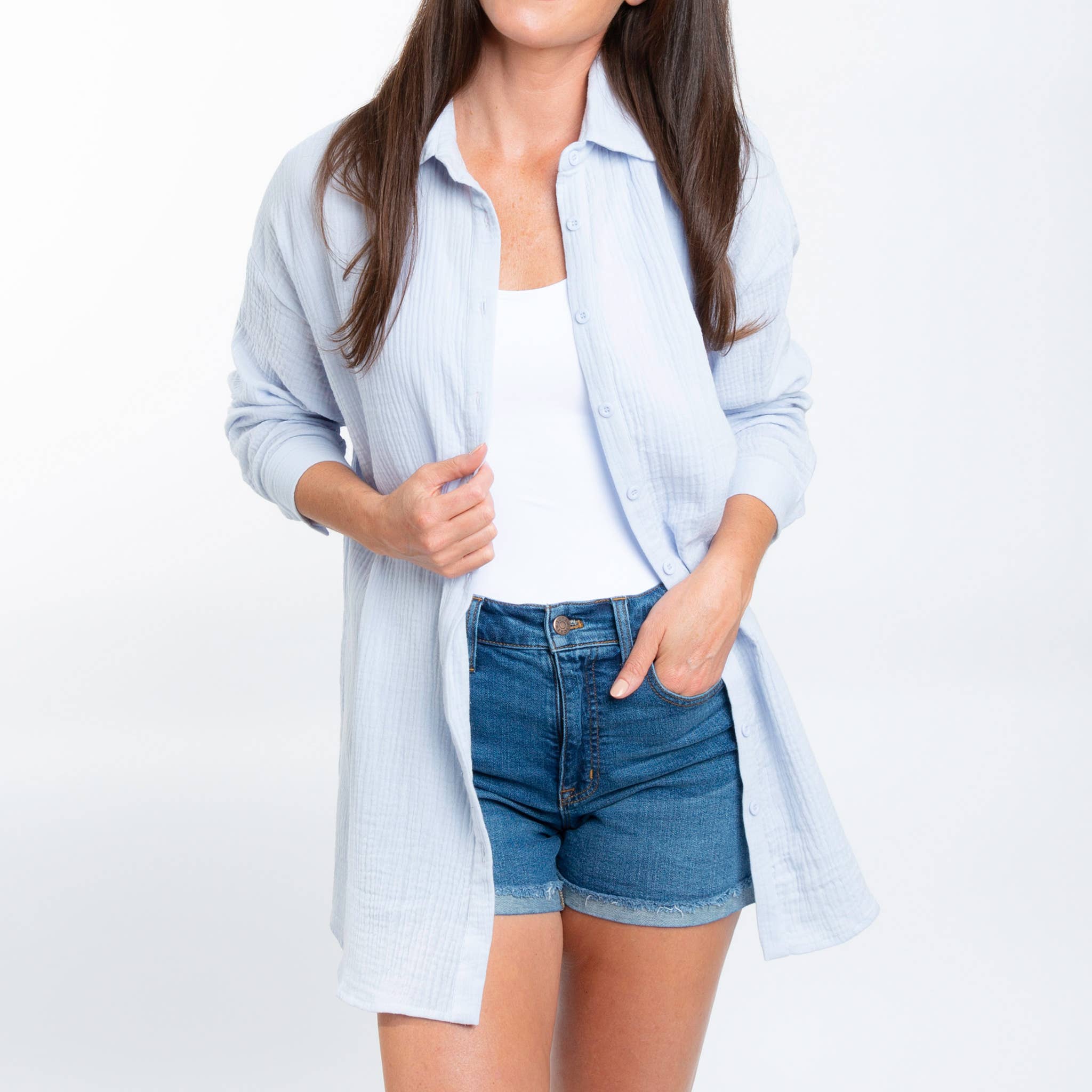 Elsie & Zoey - Wholesale Button Down Shirt - Women's - Button Up Top Aaliyah Gauze Long Sleeve21
