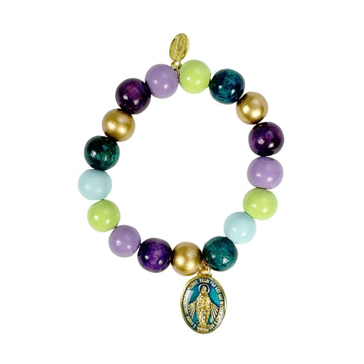 Bracelet en bois coloré Madonna avec perles de 12 mm pour la vente par Escapulario
