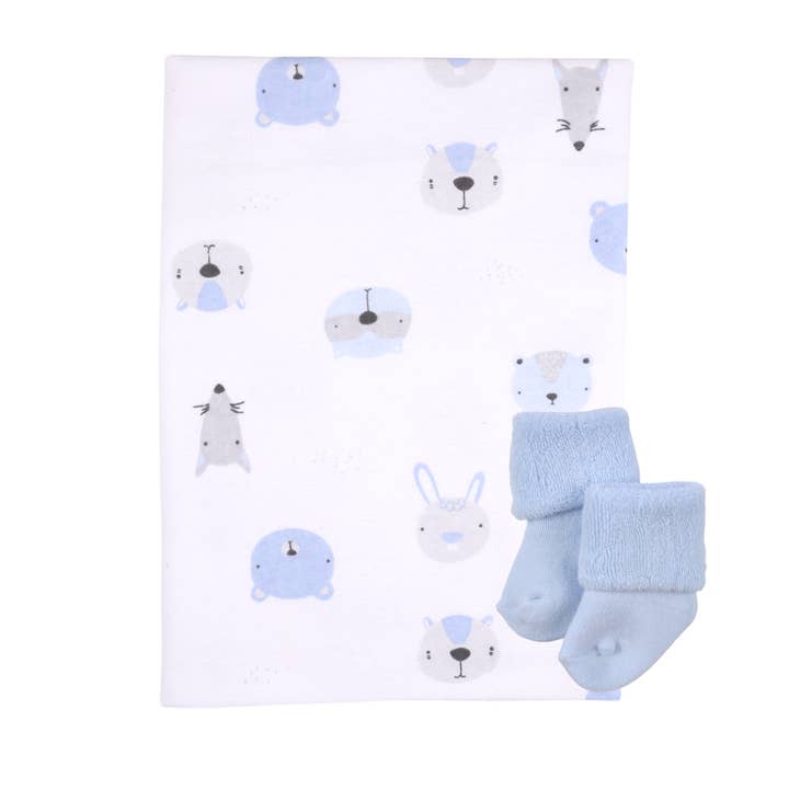 Baby Blossom Company - Wholesale Nieuwe moeder geschenkdoos/set - Dekentje en sok voor een enkele cupcake voor de baby - Beer1