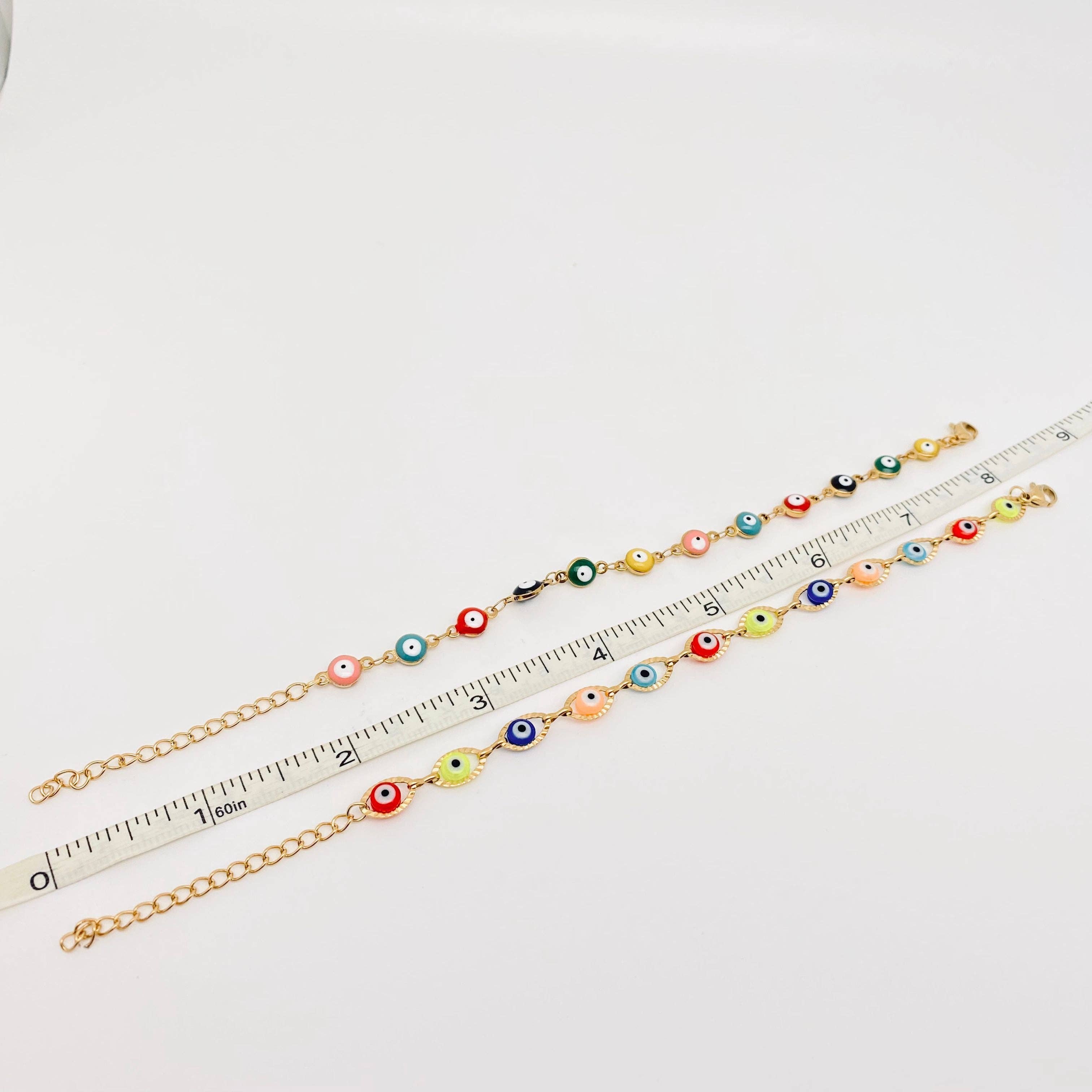 Mio Queena - Wholesale Charm/Dangle Bracelet - Enamel Evil Eye 18k Gold Plated Stainless Steel Bracelet-FGS15