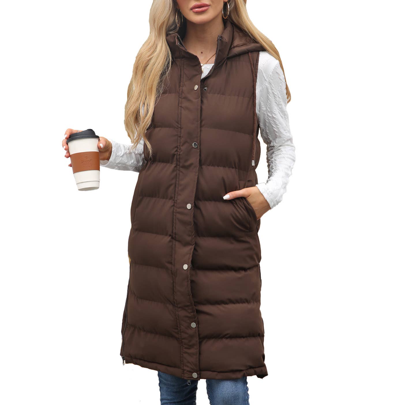 Lily Clothing - Wholesale Outerwear Vest - Women's - Solid-color hooded sleeveless cotton-padded vest1
