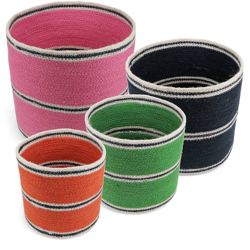 Rex B2B - UK - Vente Paniers - Paniers de rangement en jute ronds (ensemble de 4) - Multicolore1