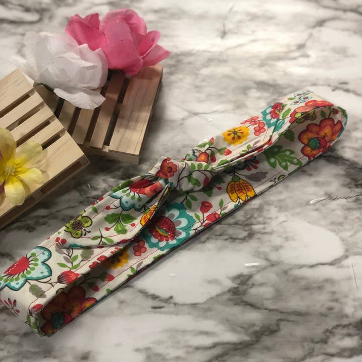 White Floral Head Scarf for wholesale by MadeBySusannah