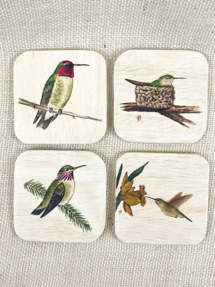 Copos Hummingbird, Conjunto de Quatro, Bird Art, Aguarela por atacado de Streetlightbirds