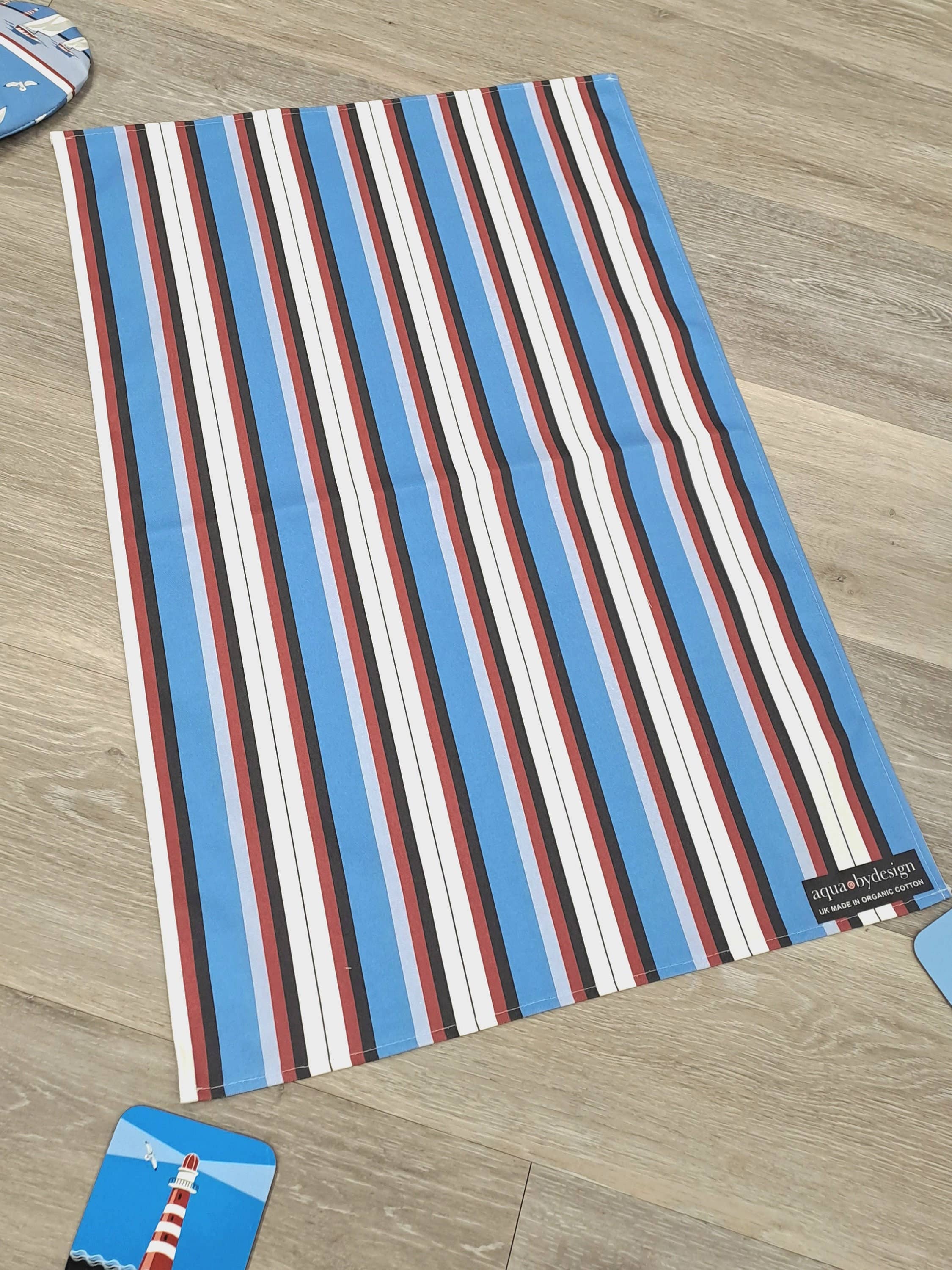 Aqua by Design - Wholesale Tea Towel - Tea Towel, Nautical Blue Stripe Design, Organic Cotton.1