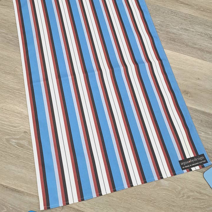 Aqua by Design - Wholesale Tea Towel - Tea Towel, Nautical Blue Stripe Design, Organic Cotton.1