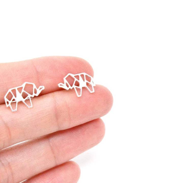 Shany Design Studio – wholesale Stud/post earrings – Origami Geometric Elephant Stud Earrings Gold / Silver1
