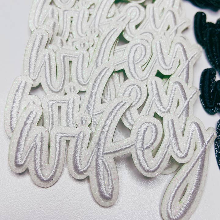 TEELUX - Wholesale Patch - 3" WIFEY in white or Black w Sparkle - Embroidered Hat Patch4