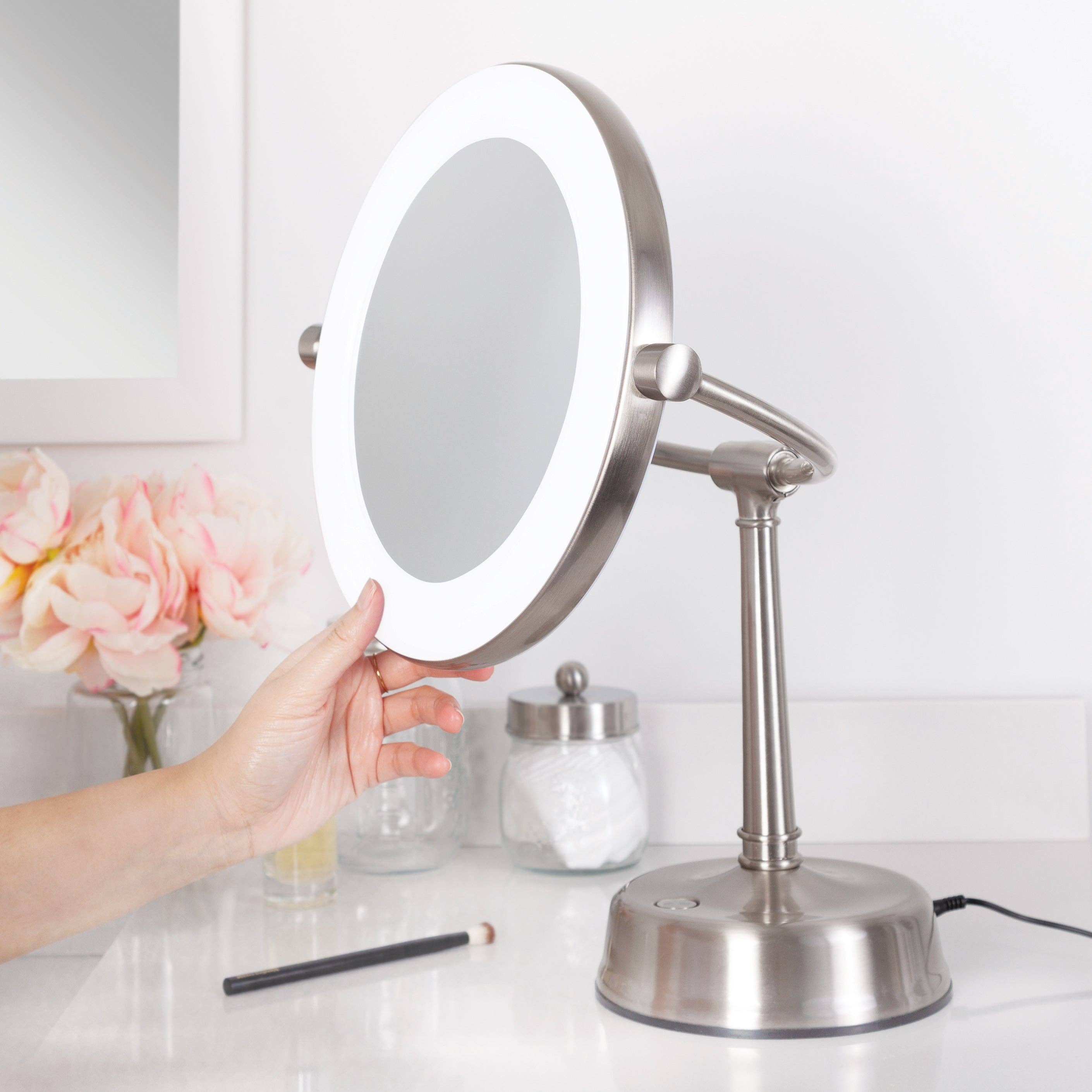 Satin Nickel Lexington Lighted Makeup Mirror w/Magnification (Sat Nickel) for wholesale on Faire1