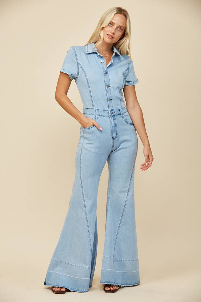 WIDE LEG DENIM JUMPSUIT - LT DENIM 4440 for wholesale on Faire4